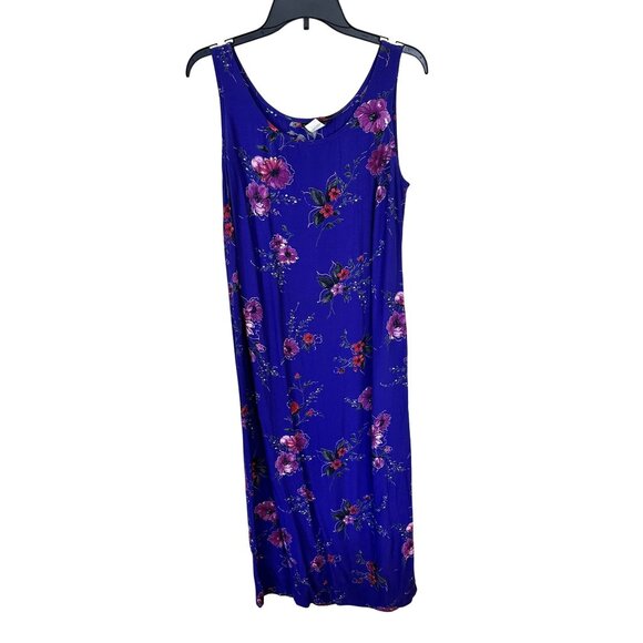Womens Floral Maxi Dress Medium AJ Taylor Clothing Co Rayon Shift 90s Purple - Picture 1 of 8